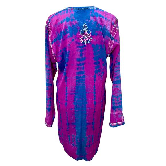 VTG Jest Jewels Tie Dye Embroidered Tunic Pink Blue Large Hippie Groovy Indie - Picture 2 of 13